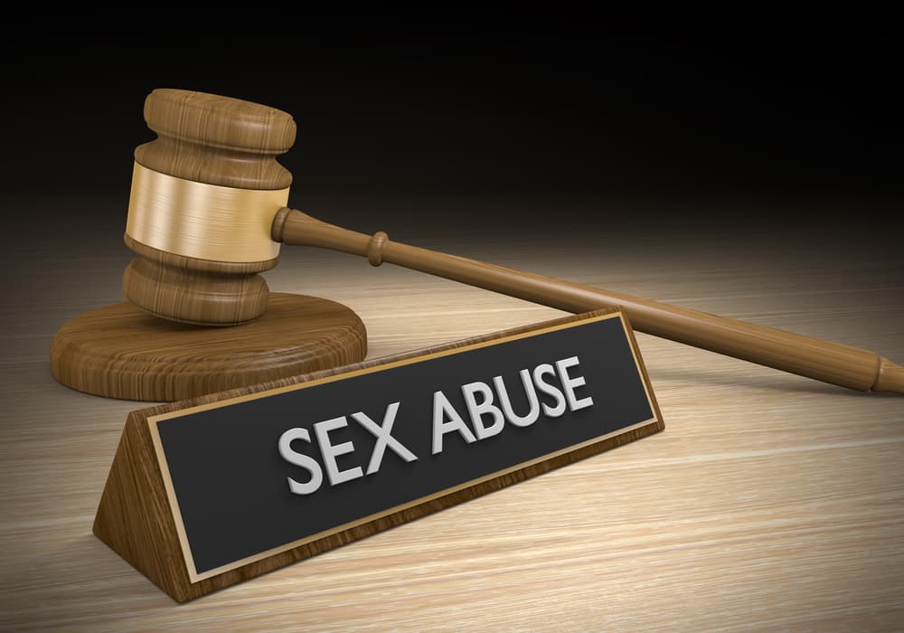 Sex Abuse name plate and judge's gavel